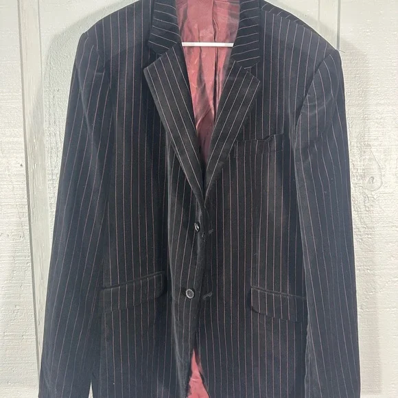 4 You Black With Red Pin Stripe Dehavilland Men’s Blazer Size Large EUC - Picture 3 of 9